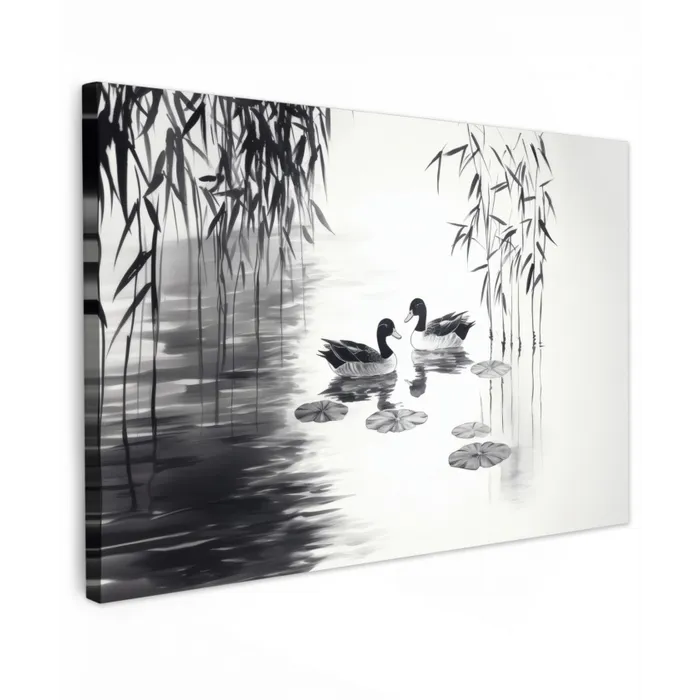 Eenden - Waterlelies - Riet - Zwart canvas 2cm klein -z3d