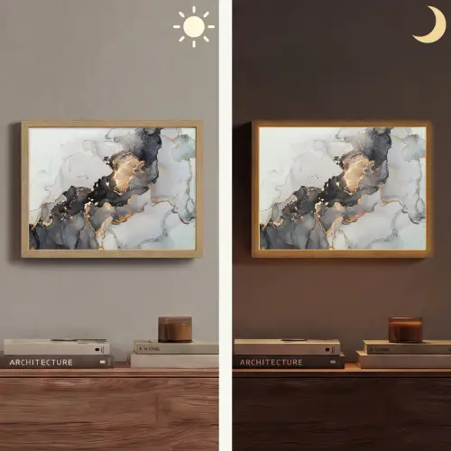 Zwart - Marmer - Luxe - Goud Light Box met batterij (Wandlamp) middel -sfeer3