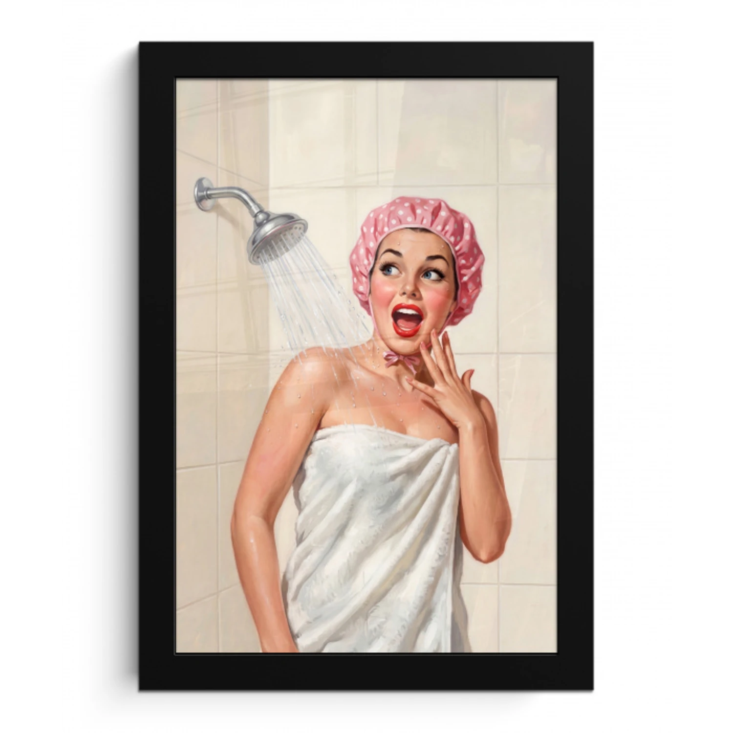 Vrouw - Douche - Roze fotolijst zwart zonder passe partout klein -3d