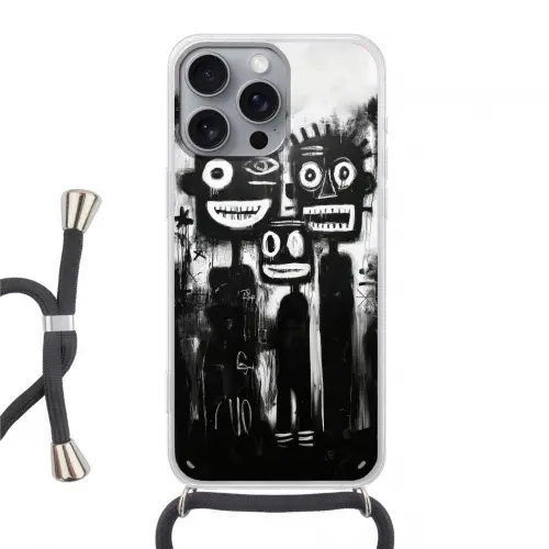 Schilderij - Figuren - Zwart - Abstract Hoesje iPhone 16 Pro Max met koord klein -3d