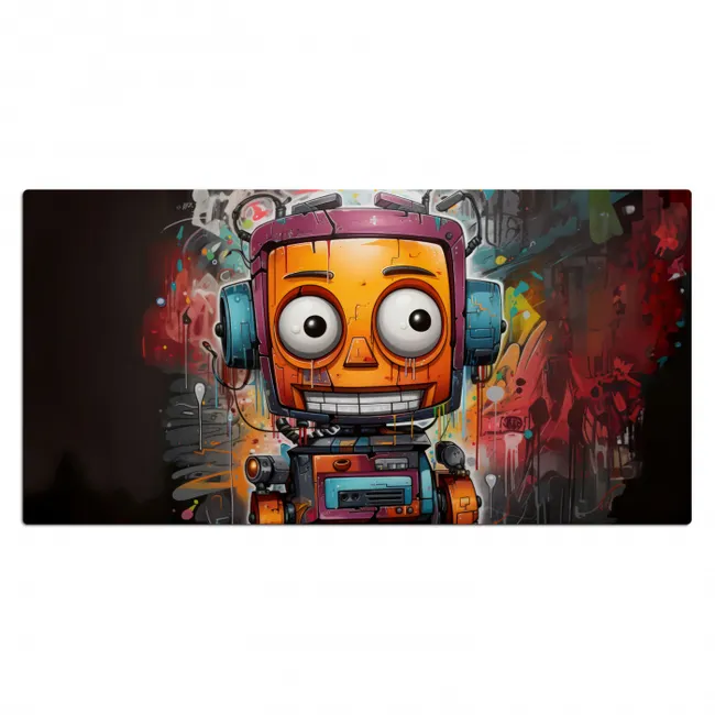Robot - Graffiti - Oranje - Kleuren Muismat XXL klein -3d_leeg