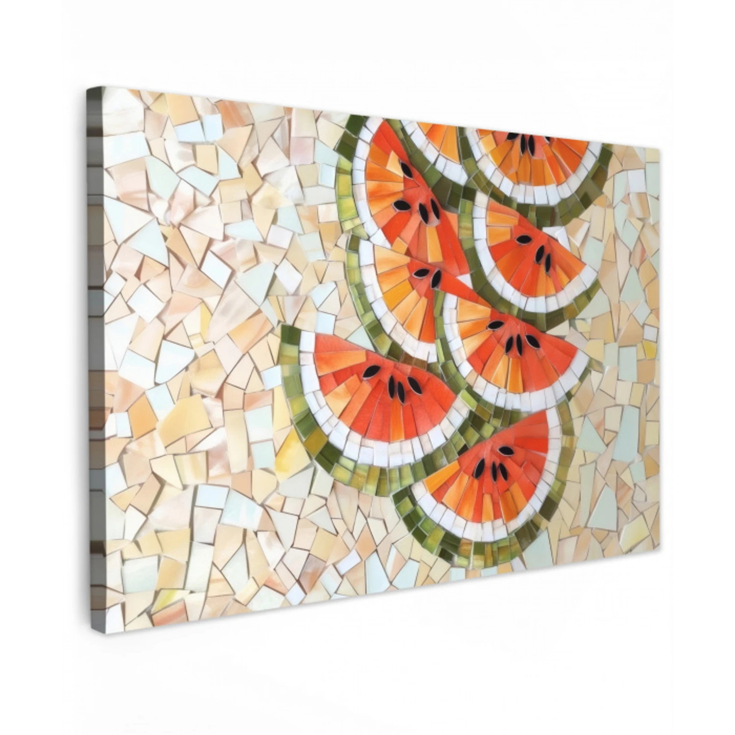 Mozaïek - Watermeloen - Rood - Pitten Tuinposter op houten frame 2 cm dik klein -3d