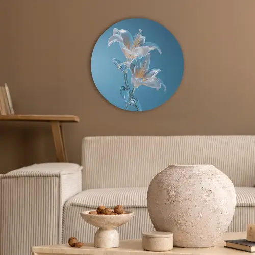 Lelies - Blauw - Glazen Akoestische PET Vilt - Rond klein -sfeer1