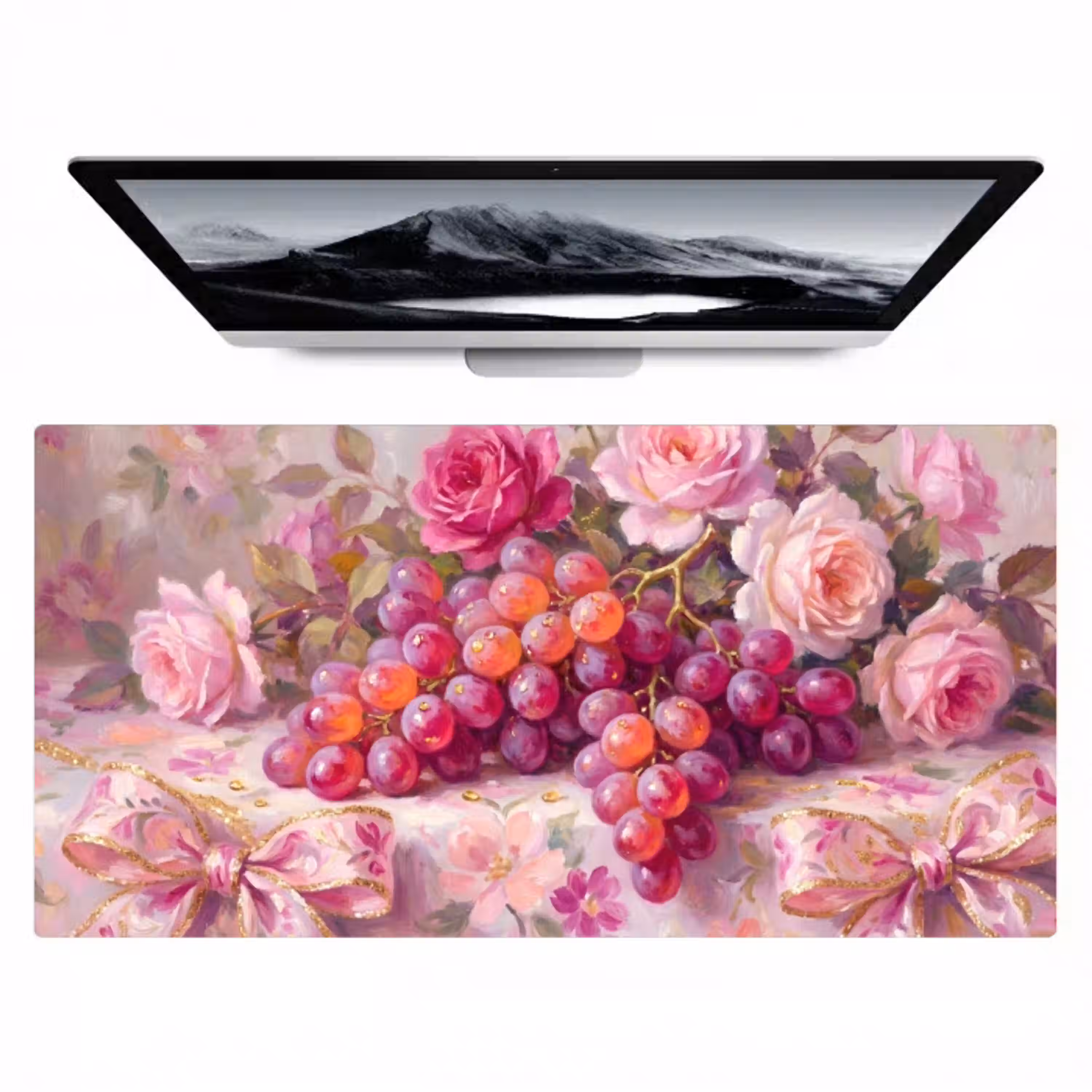 Eten - Bloemen - Stilleven - Roze - Goud Muismat XXL klein -zzz3d