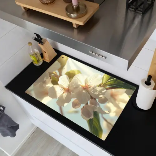 Bloesems - Wit - Zonnestralen -  Bloemblaadjes Inductie beschemer met haakjes klein -sfeer1