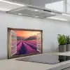 Doorkijk - Lavendel - Landschap - Bloemen - Paars keuken achterwand spatscherm klein -3d_schuin