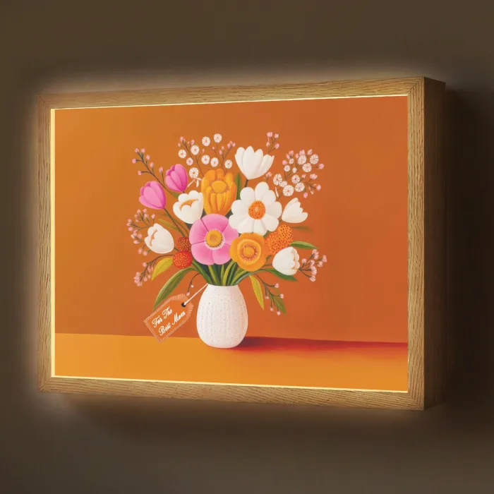Vaas - Bloemen - Oranje Light Box met batterij (Wandlamp) middel -z3d_website