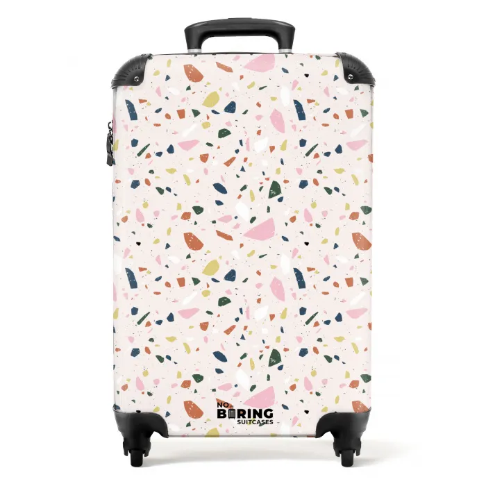 Terrazzo patroon kleurrijk licht roze NBS - Handbagage koffer - Volwassenen Unisex middel -productfoto_recht