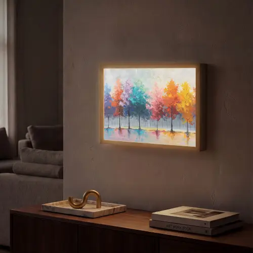 Bomen - Kleurrijk - Natuur - Abstract Light Box met batterij (Wandlamp) middel -sfeer1