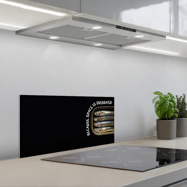 Sardines - Tekst - Vis - Blik keuken achterwand spatscherm klein -3d_schuin
