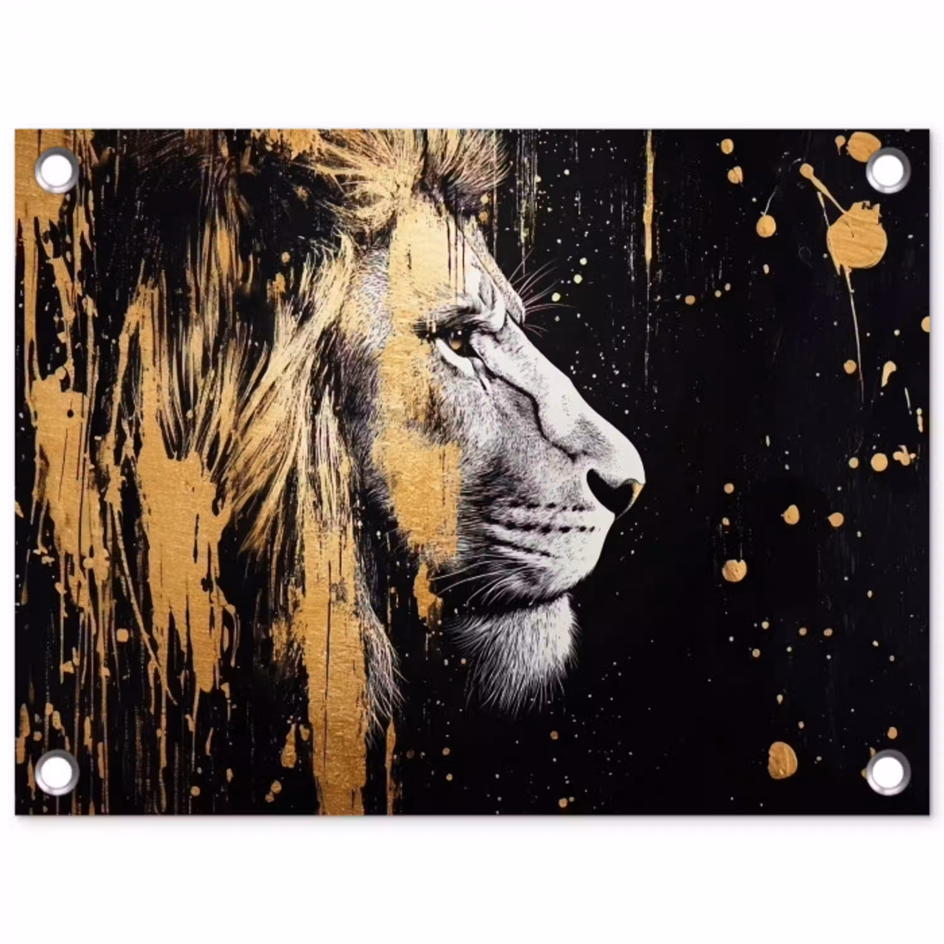 Portret - Leeuw - Abstract - Goud tuinposter los doek klein -3d