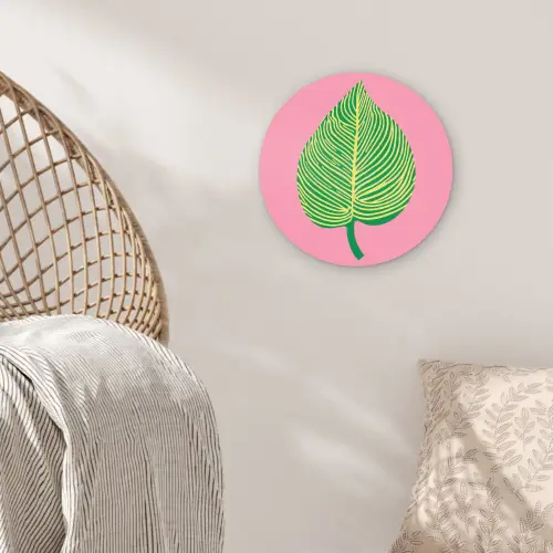 Illustratie - Blad - Minimalistisch - Groen Wandcirkel kunststof plaat 5mm dik klein -sfeer5