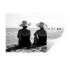 Vrouwen - Zonnehoed - Strand - Zwart - Wit Muursticker klein -3d