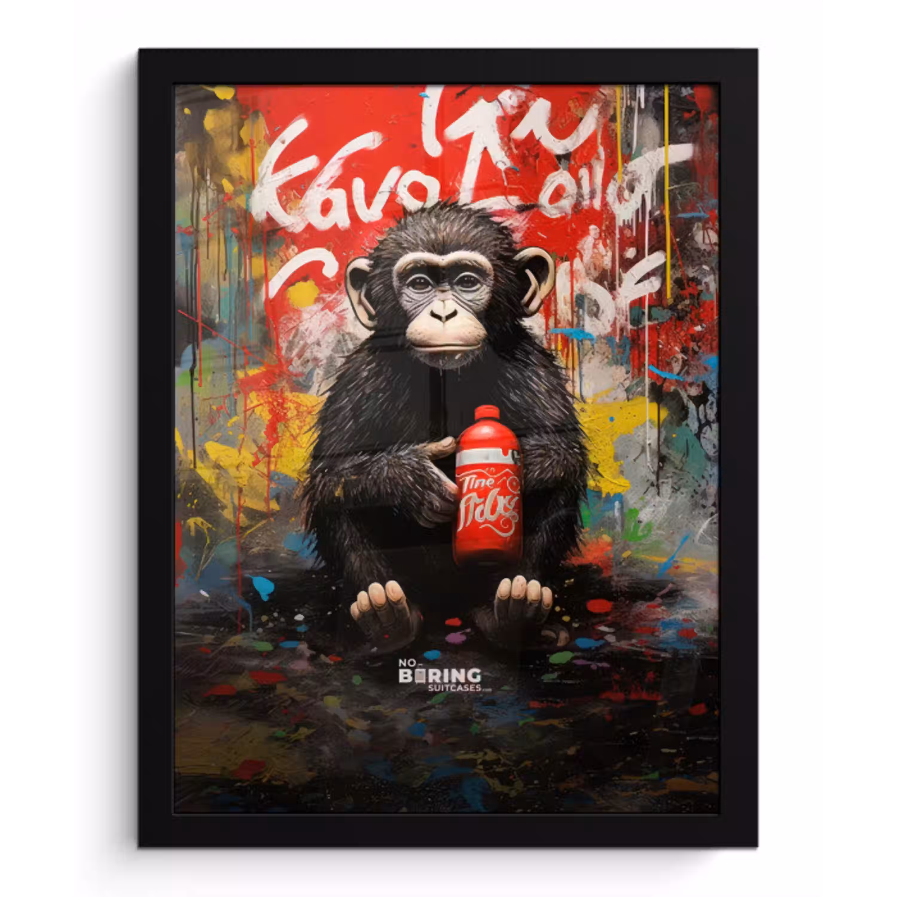 Chimpansee voor graffiti muur fotolijst zwart zonder passe partout klein -3d