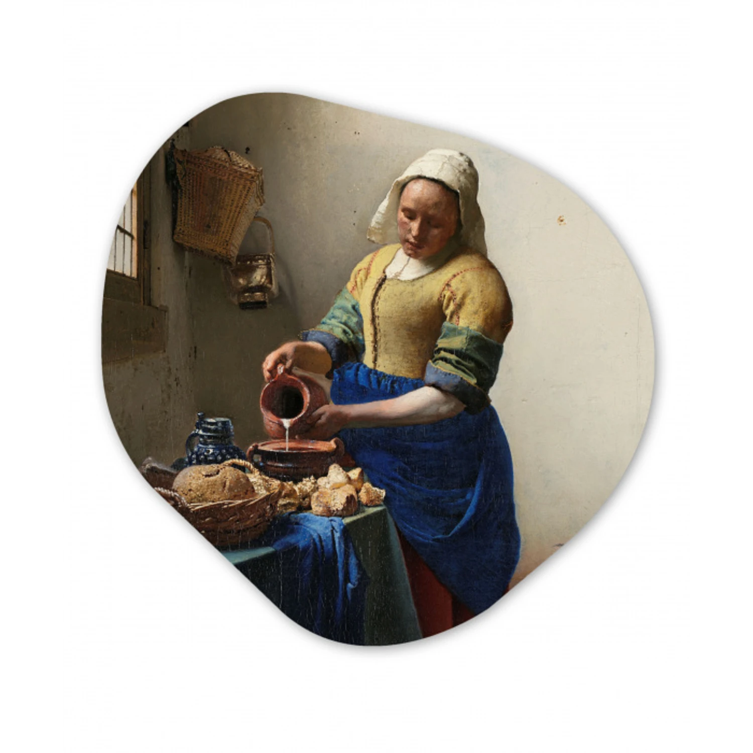 Het melkmeisje - Schilderij van Johannes Vermeer Wandcirkel Organisch Forex 3mm klein -3d
