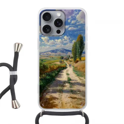 Mensen - Wandelen - Zandpad - Velden Hoesje iPhone 16 Pro Max met koord klein -3d