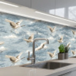 Wolken - Kraanvogels - Blauw keuken achterwand 2 middel 871 -3d_schuin