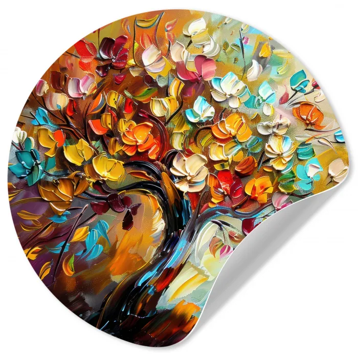 Boom - Abstract - Kleurrijk - Bloemen Wandcirkel behangsticker klein -3d