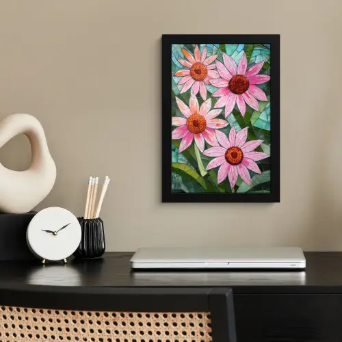 Bloemen - Roze - Glasmozaïek fotolijst zwart zonder passe partout klein -sfeer1