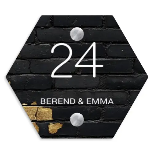 Stenen goud zwart - Klassiek Naambord Hexagon klein -3d