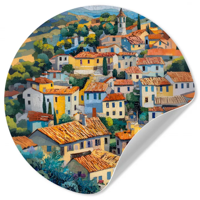 Dorp - Heuvels - Landschap - Bomen Wandcirkel behangsticker klein -3d