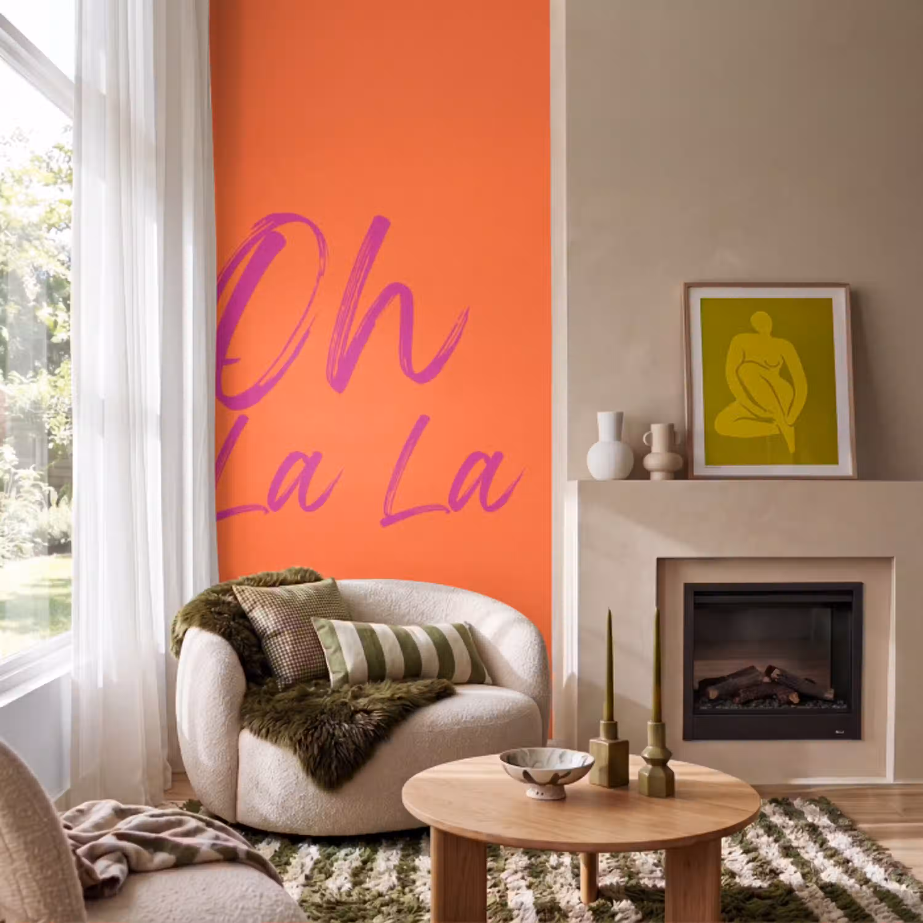 Oh la la - Oranje - Roze - Grafisch Behang Vlies klein -sfeer2