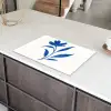 Bloem - Blaadjes - Minimalistisch - Blauw Inductie beschermer vinyl 3mm klein -sfeer8