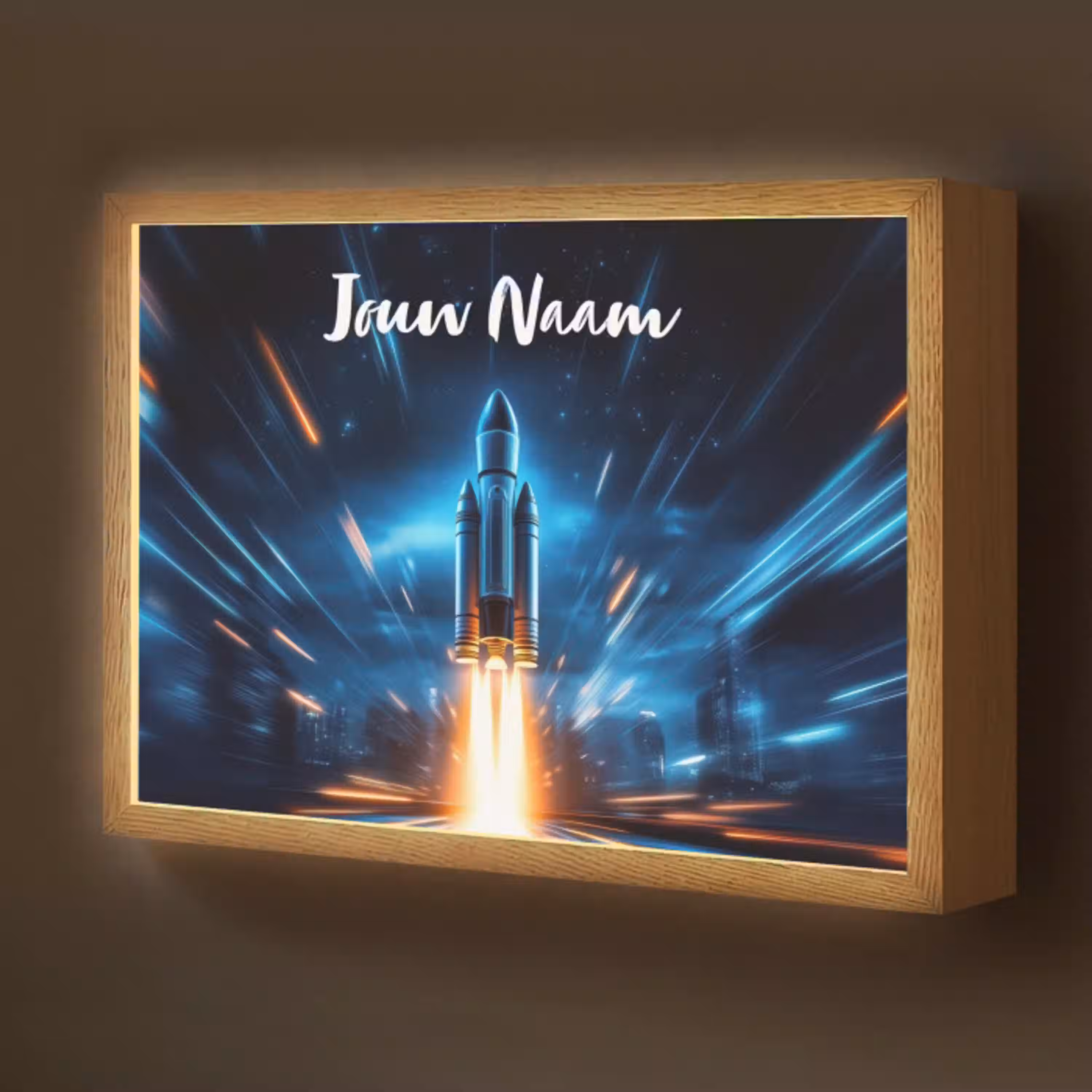 Raket - Ruimte - Blauw - Licht Light Box met batterij (Wandlamp kind) middel -z3d_website