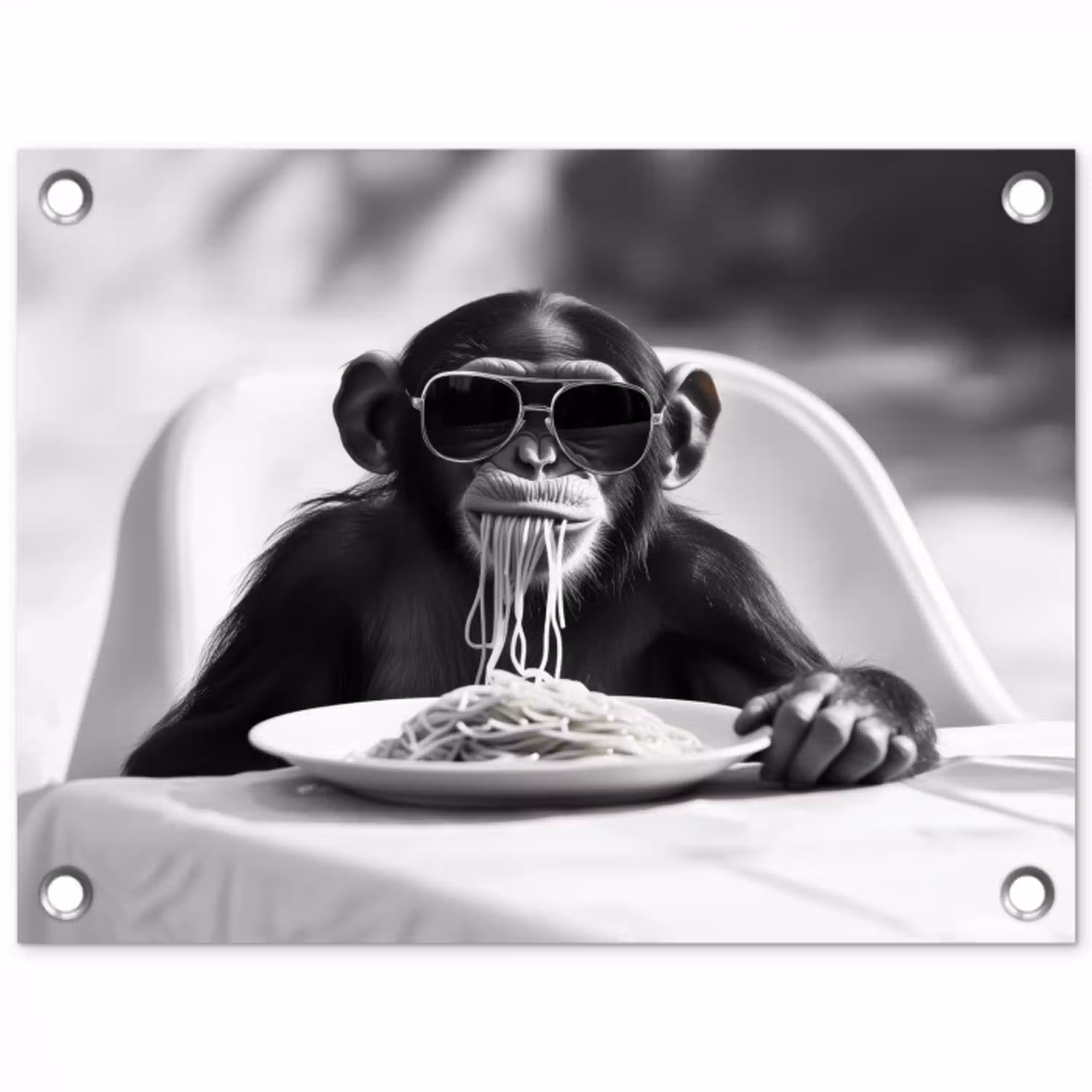 Aap - Spaghetti - Zonnebril - Zwart wit - Cool - Dier tuinposter los doek klein -3d