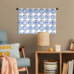 Borden - Bloemen - Patroon - Blauw Wandkleed katoen klein 269 -wsfeer4_kind