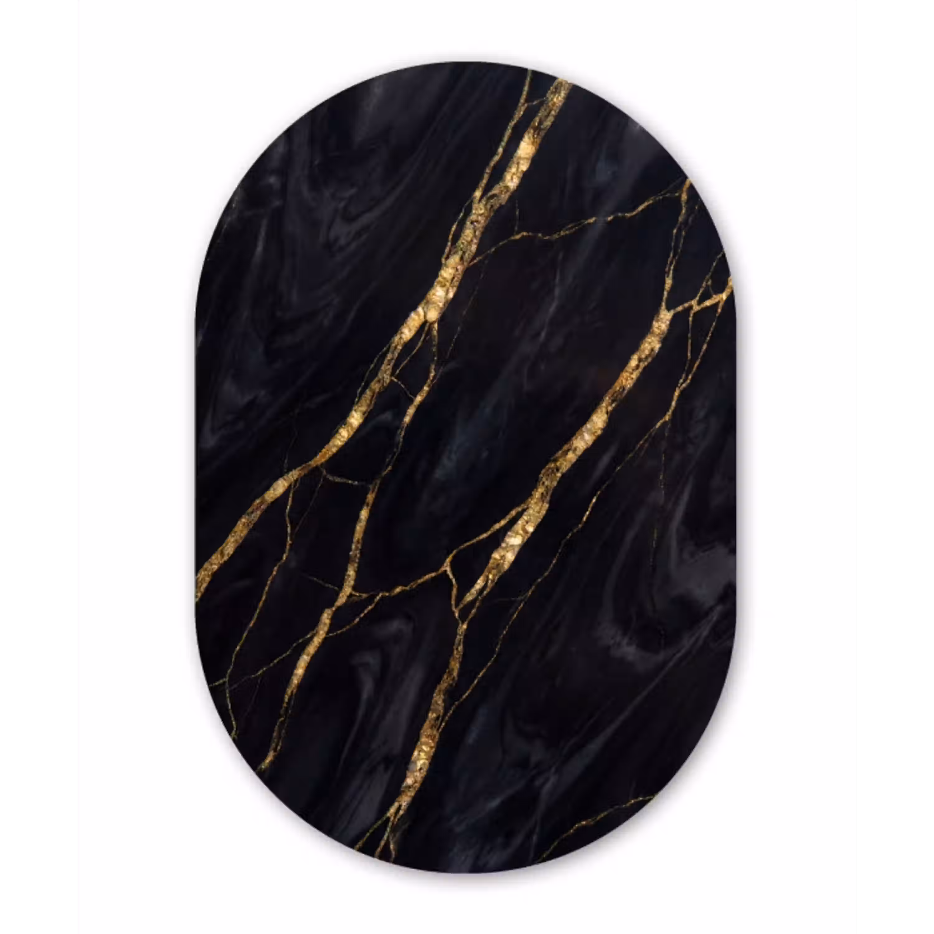 Marmer - Gouden aders - Abstract - Zwart Wandcirkel Ovaal Aluminium middel -3d