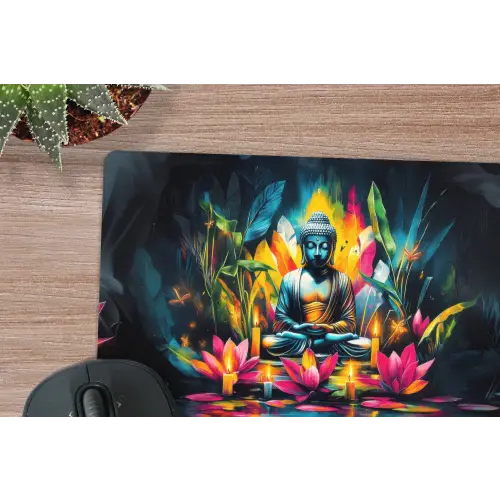 Kaarsen - Bloemen - Buddha - Water muismat rubber klein -closeup
