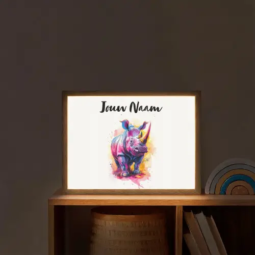 Neushoorn - Kleurrijk - Verf - Dieren Light Box met batterij (Wandlamp kind) middel -sfeer1_kind
