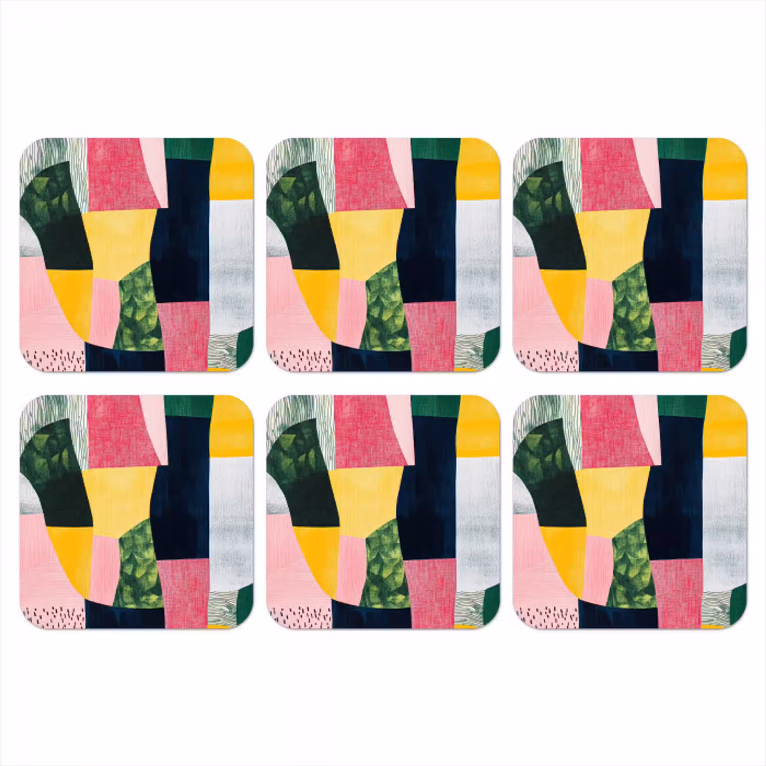 Abstract - Roze - Lappen - Vormen - Geel onderzetter kurk middel -3d