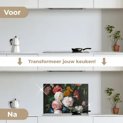Stilleven met bloemen in een glazen vaas - Schilderij van Jan Davidsz. de Heem keuken achterwand spatscherm klein -voor_na_NL