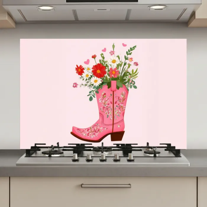 Cowboylaarzen - Roze - Boeket - Bloemen keuken achterwand spatscherm klein -3d_website