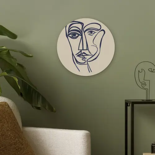 Minimalistisch - Lijnillustratie - Beige - Donkerblauw Akoestische PET Vilt - Rond klein -sfeer2