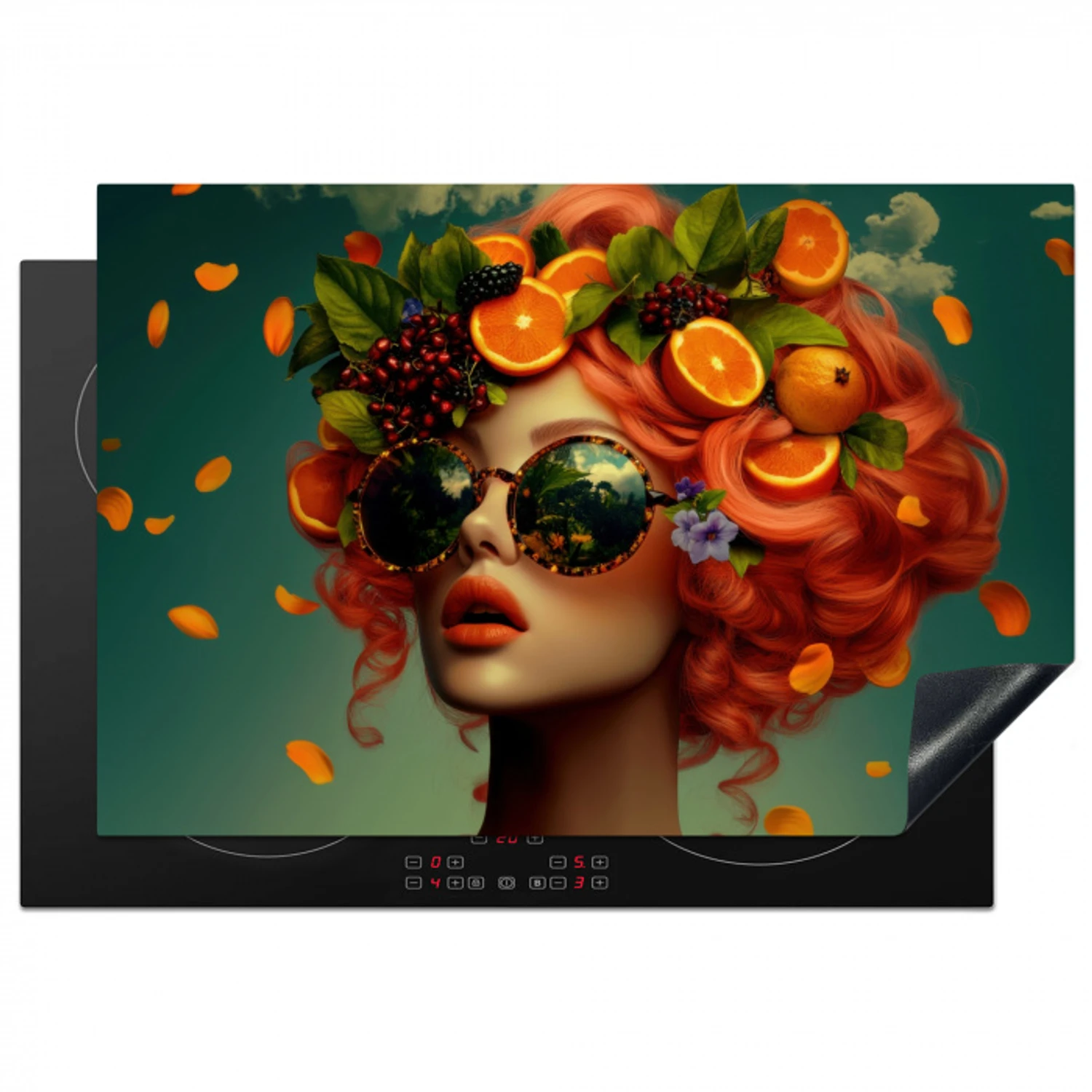 Vrouw - Sinaasappel - Bessen - Oranje Inductie beschermer vinyl 3mm klein -3d