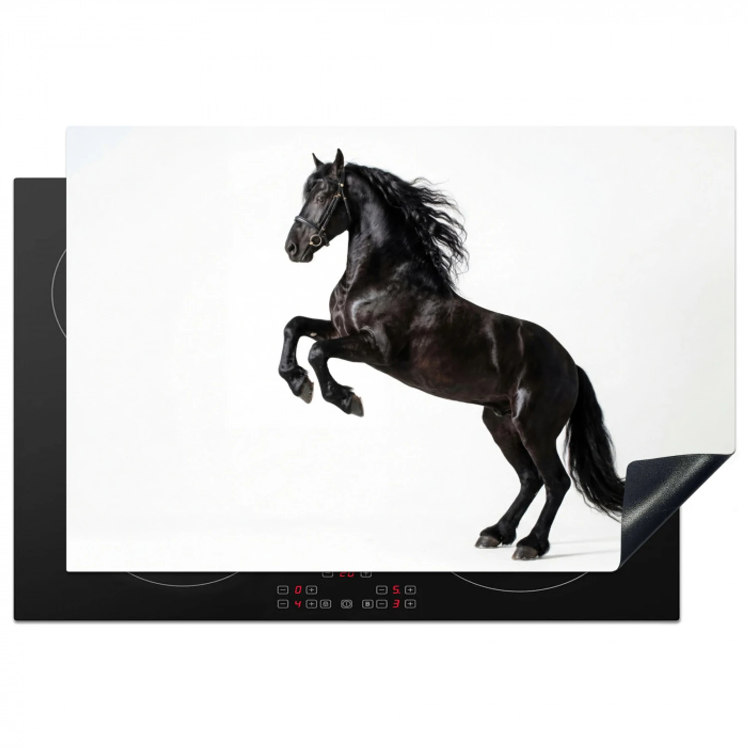 Zwart - Paard - Portret Inductie beschermer vinyl 3mm klein -3d
