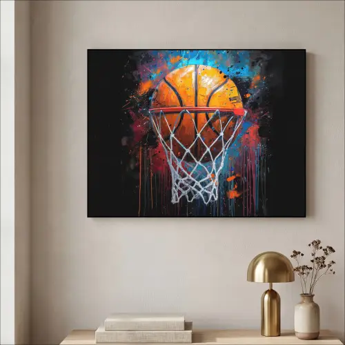 Graffiti - Basketbal - Sport - Zwart - Street art Textielframe zwart klein -sfeer2