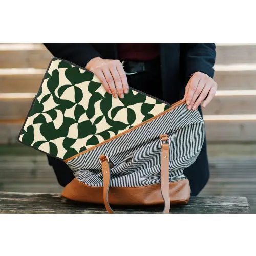 Groen - Organische vlakken - Crème laptophoes neopreen klein 279 -tas
