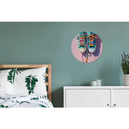 Sneakers - Veters - Kleurrijk - Schaduw Wandcirkel aluminium klein -slaapkamer