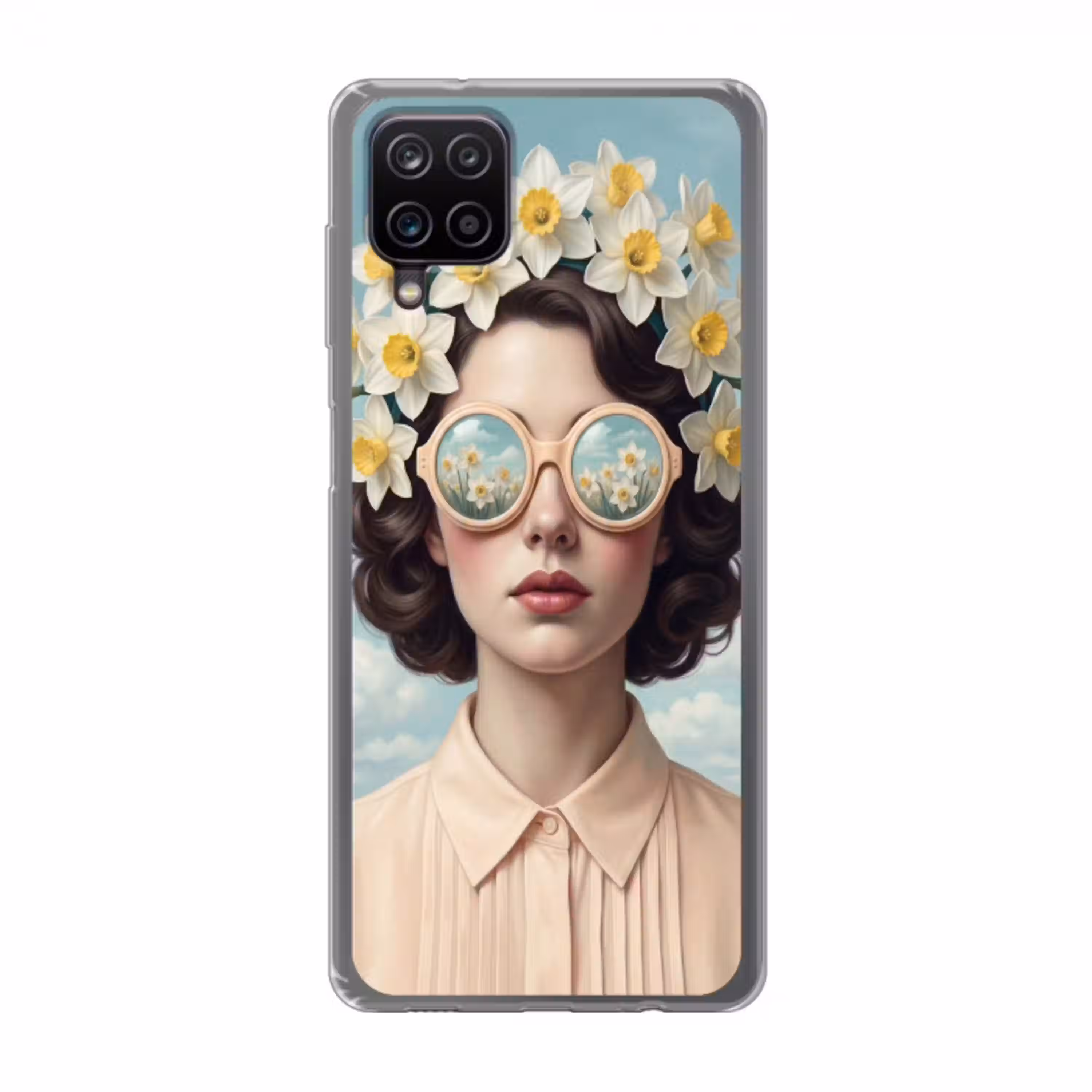 Vrouw - Narcissen - Geel Telefoonhoesje Samsung Galaxy A12 klein -3d