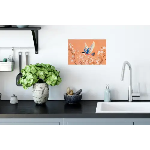 Vogel - Bloesemtakken - Warm - Kleurrijk Muursticker klein -keuken