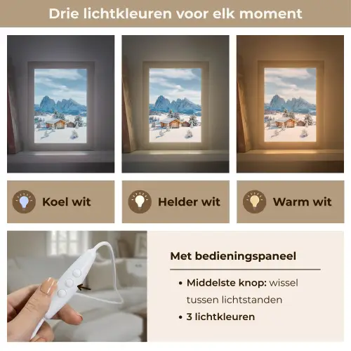 Winter - Huisje - Bergen - Uitzicht - Sneeuw Light Box met kabel (Tafellamp) klein -USP_lichtkleurNL