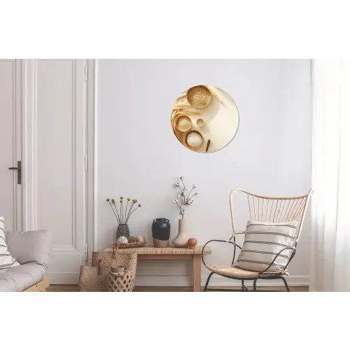 Granen - Hout - Kom - Beige Wandcirkel aluminium klein -woonkamer