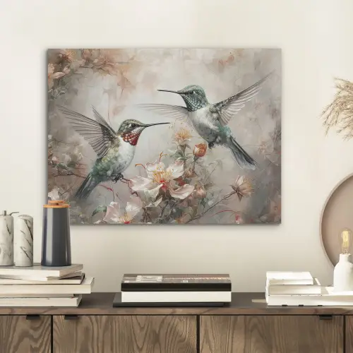 Kolibrie - Vogels - Bloemen - Planten PET vilt klein -sfeer1