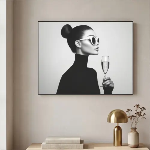 Vrouw - Champagne - Modern Textielframe zwart klein -sfeer2