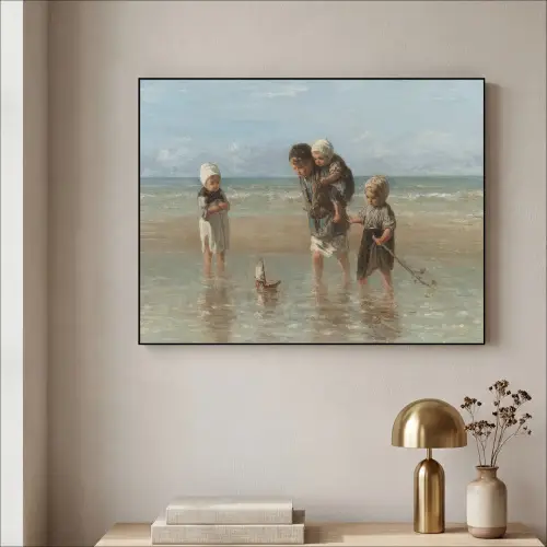 Oude meesters - Kunst - Kinderen der zee - Jozef Israëls Textielframe zwart klein -sfeer2