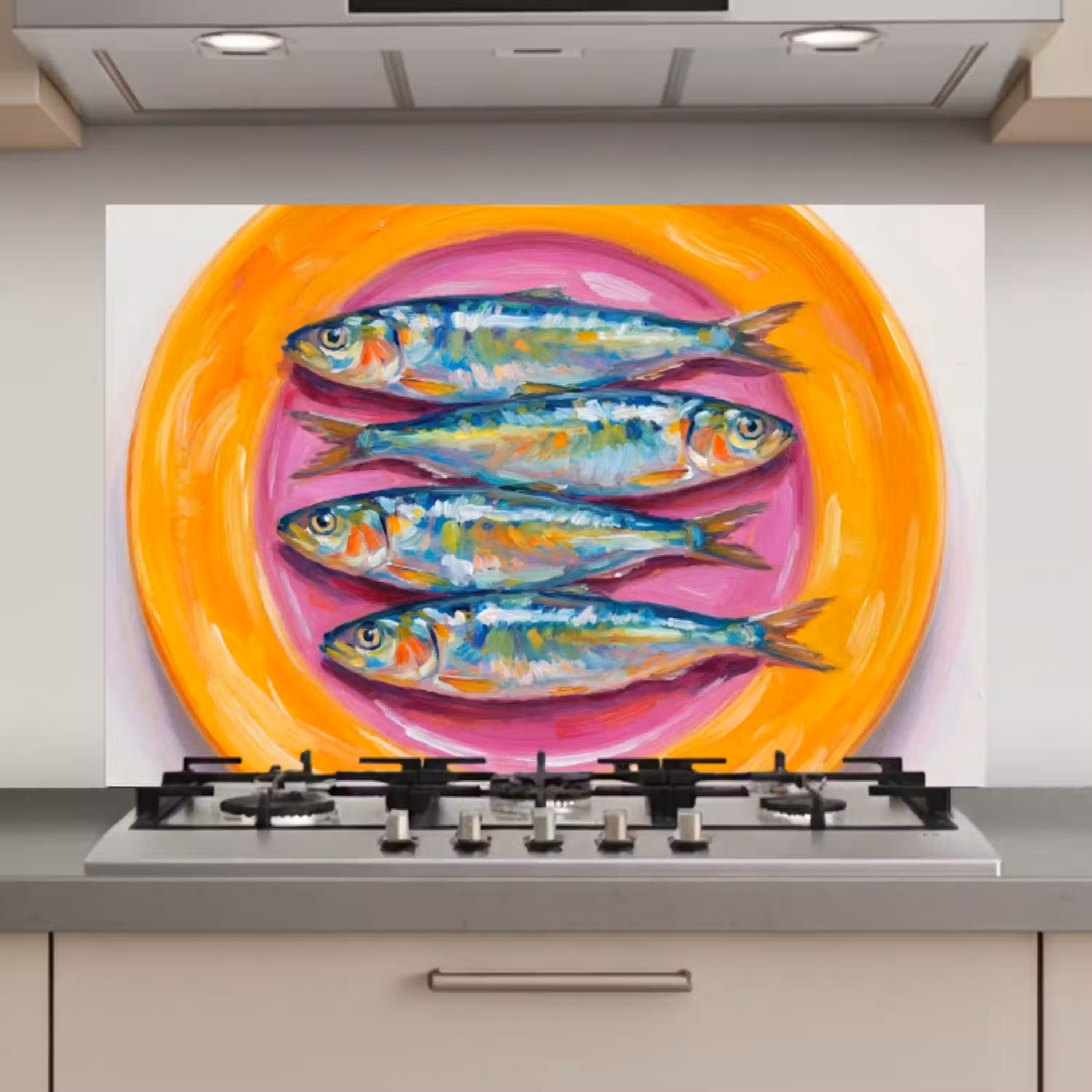 Vis - Vier - Eten - Modern - Kleurrijk keuken achterwand spatscherm klein -3d_website